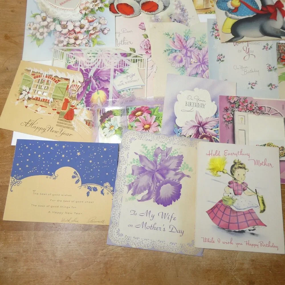 Lot Vintage Holiday Greeting Cards Valentines Birthday Christmas Used